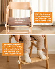 AIMOADO wooden high chair backrest view with spine-friendly curved design