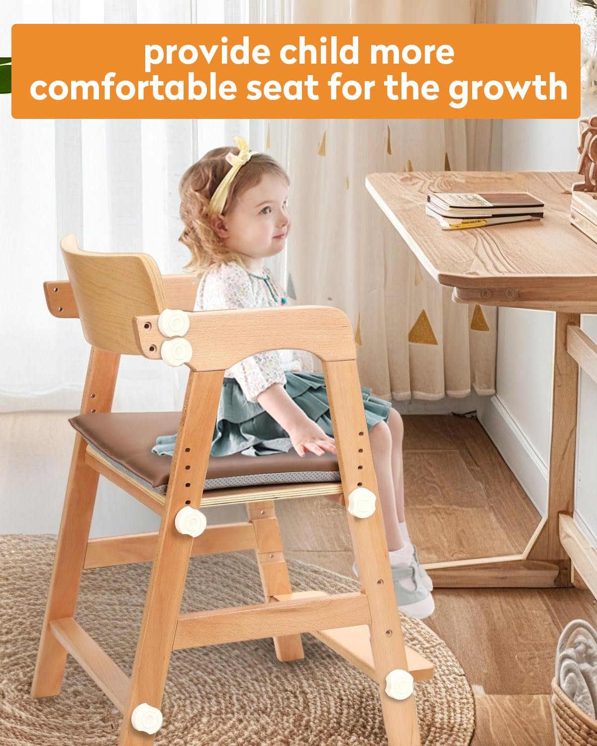 AIMOADO wooden high chair footrest view illustrating customizable comfort for seating