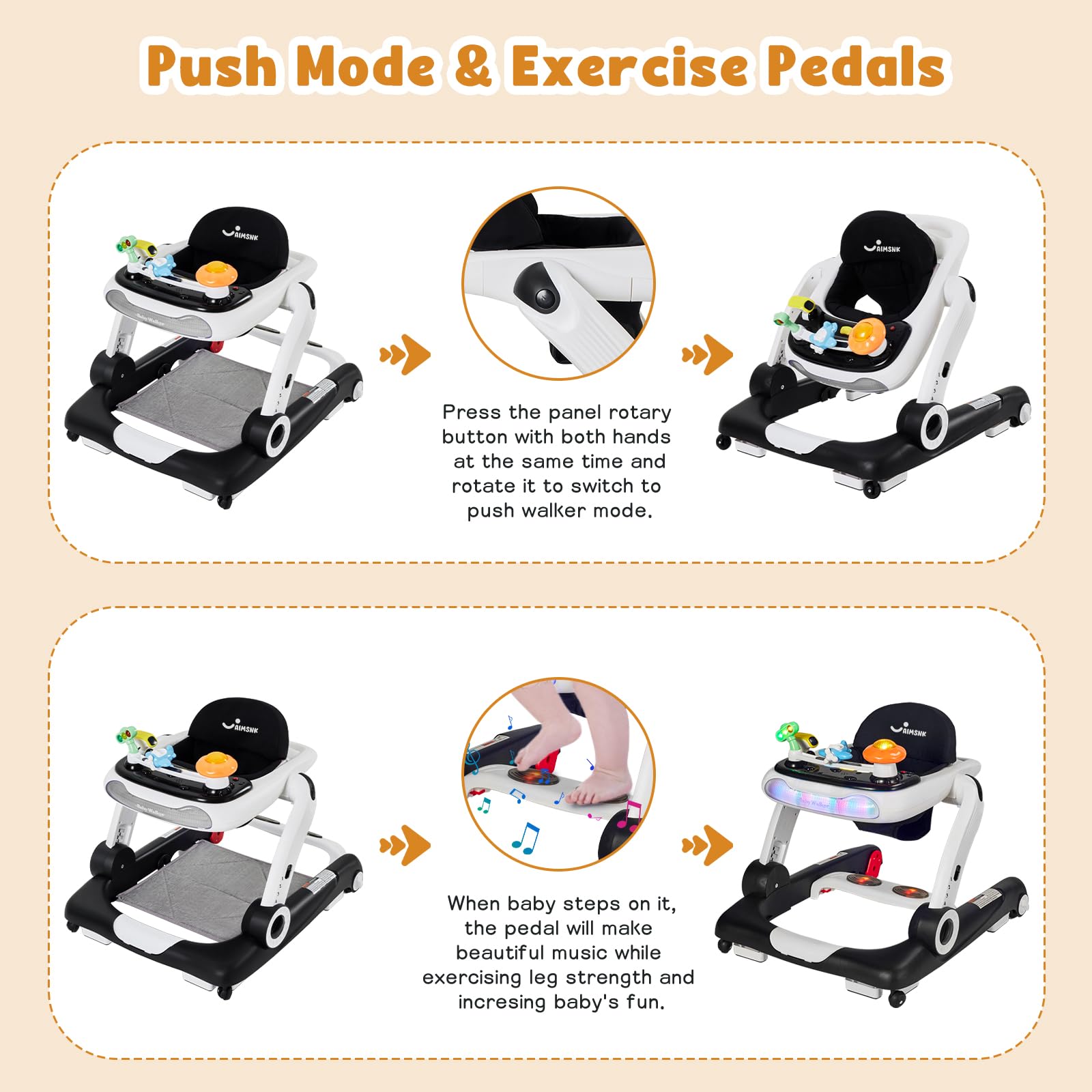 Aimsnk adjustable-height walker to grow with your baby and ensure proper posture.