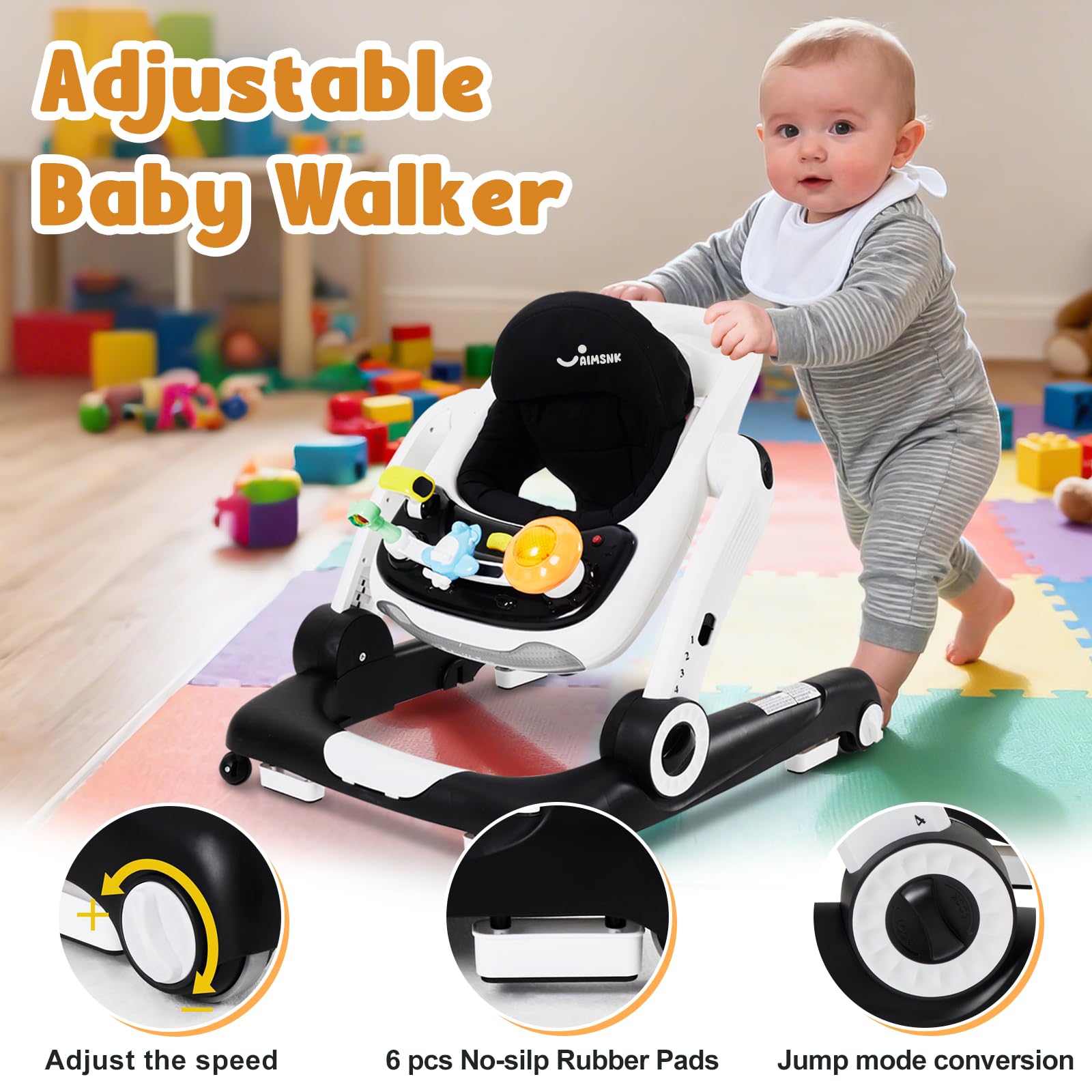Aimsnk baby walker bouncer and rocker mode ready for gentle playtime and soothing motion.