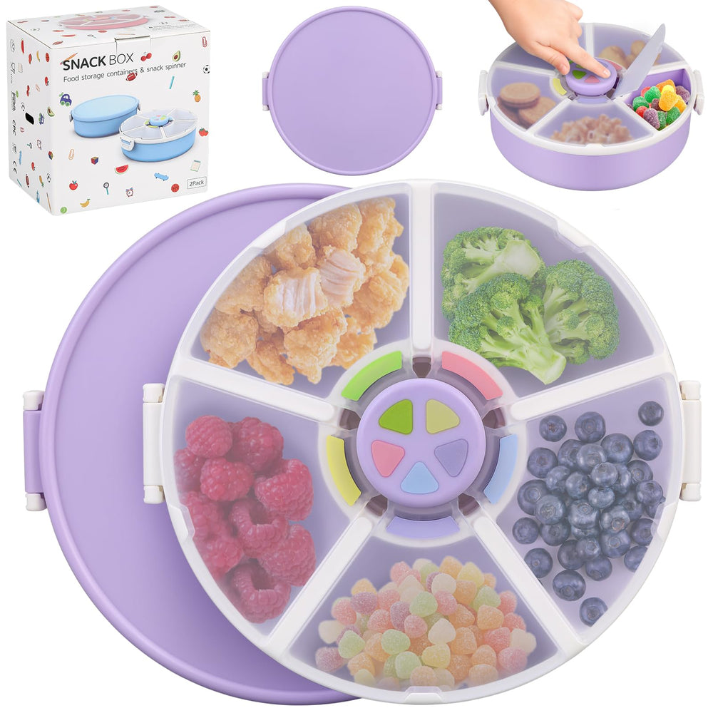 Aimsnk Kids snack spinner with five compartments for varied snacks.
