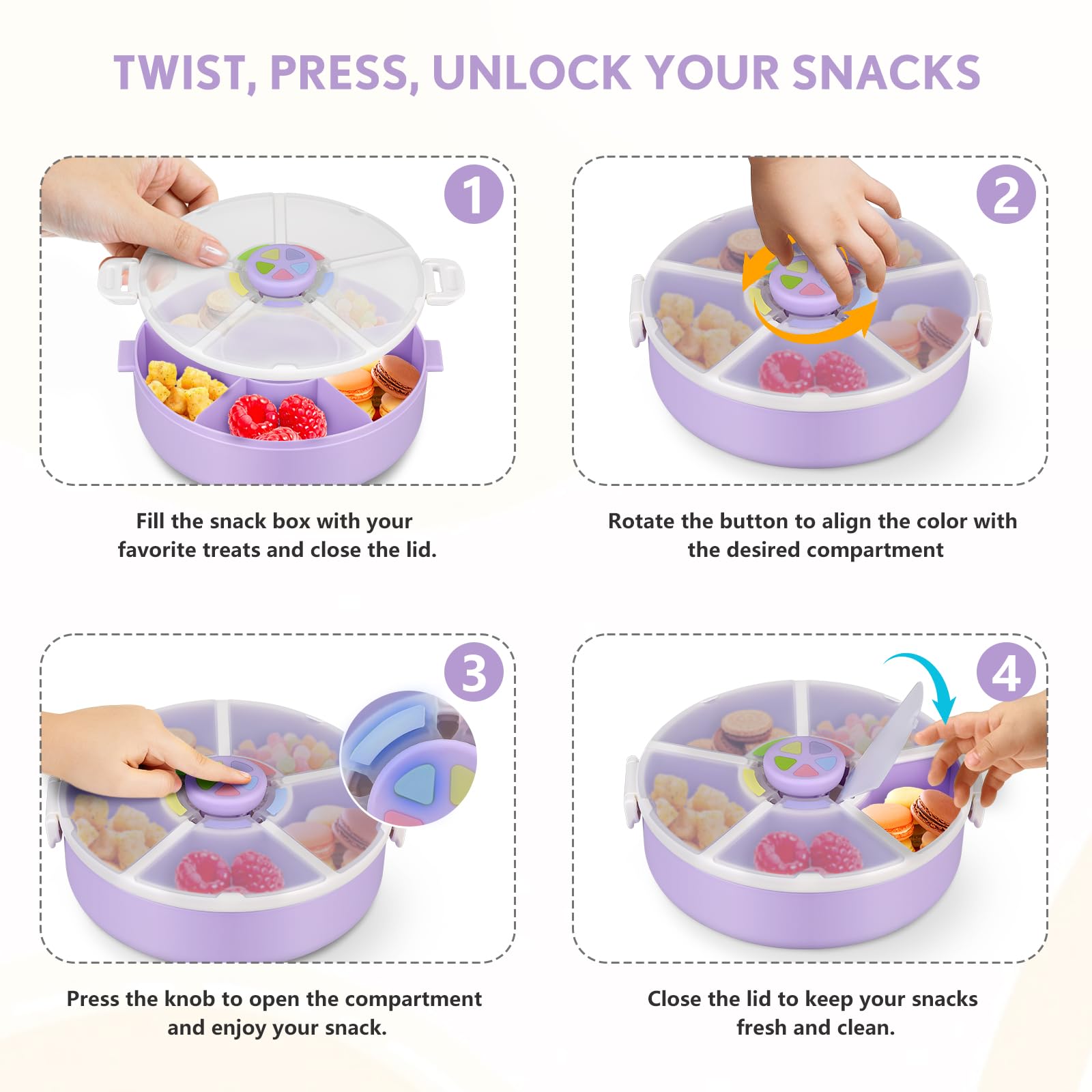 Aimsnk Kids snack spinner clear container highlights portioned meals.