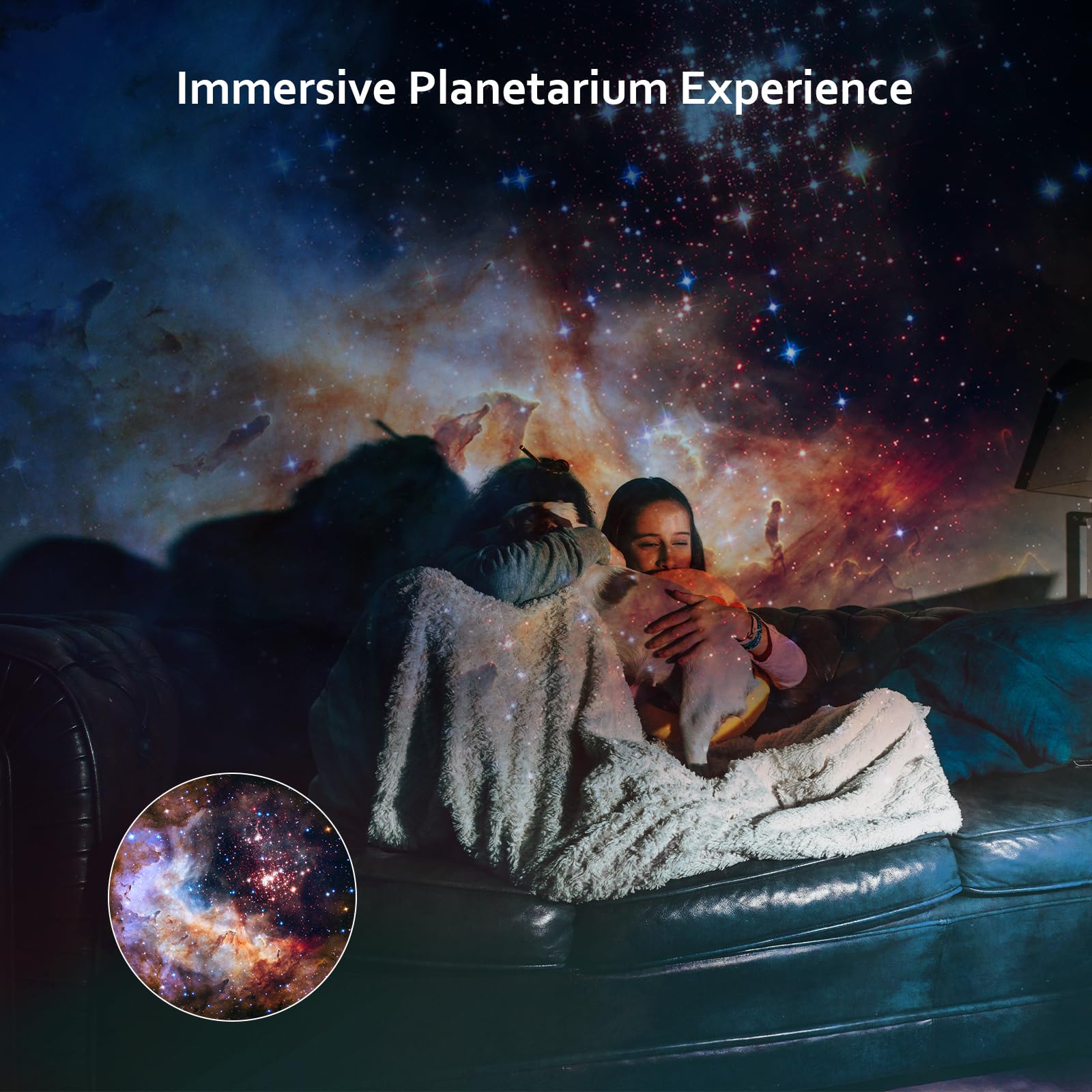 Ainael Galaxy Projector displays the 3 glass slides Moon in Space, Galaxy Traveler, Star River.