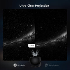 Ainael Galaxy Projector glows softly in a dark room with starry ambience.