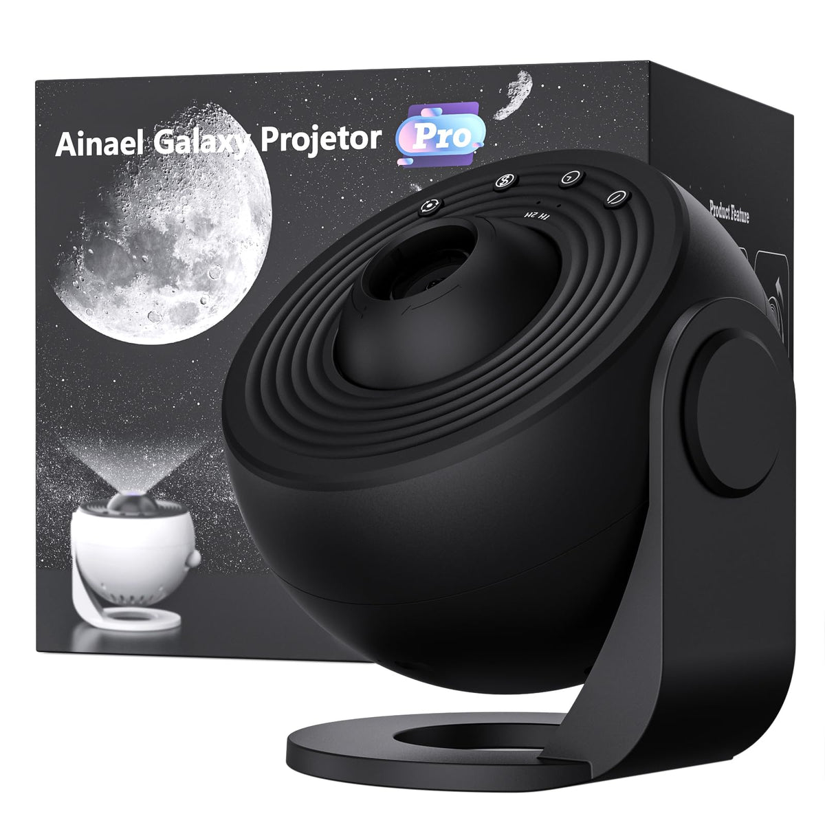Ainael Galaxy Projector front view shows a compact, modern device for bedrooms.