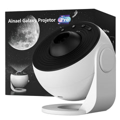 Ainael Galaxy Projector Pro on a table creating immersive bedtime starry ambiance.