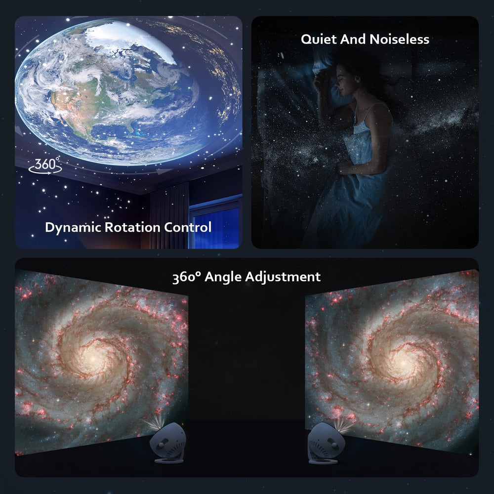 Ainael Galaxy Projector Pro with quiet 360° rotation for peaceful sleep.