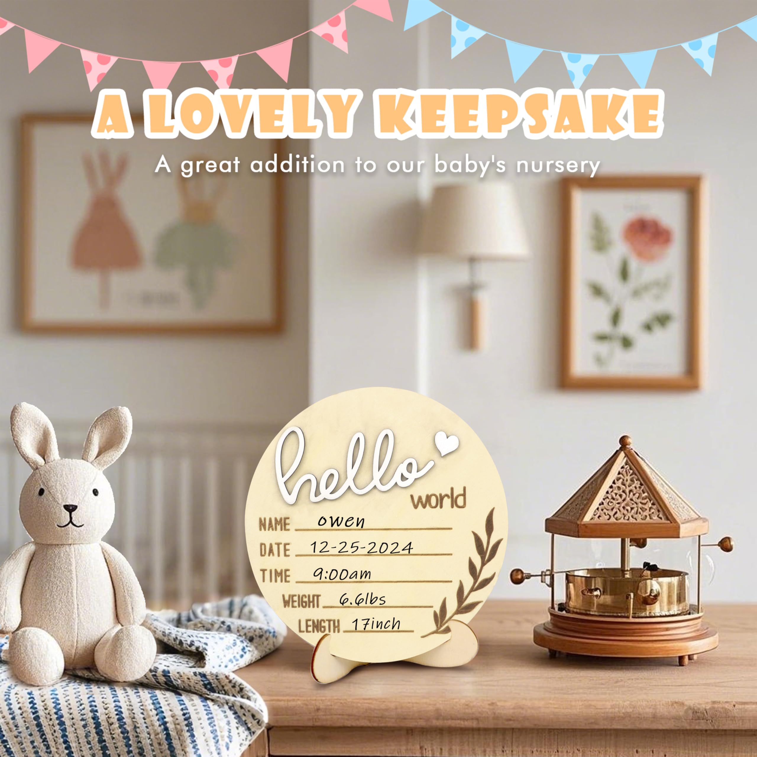 AINBIN Birth announcement sign set in wood for baby shower or hospital use