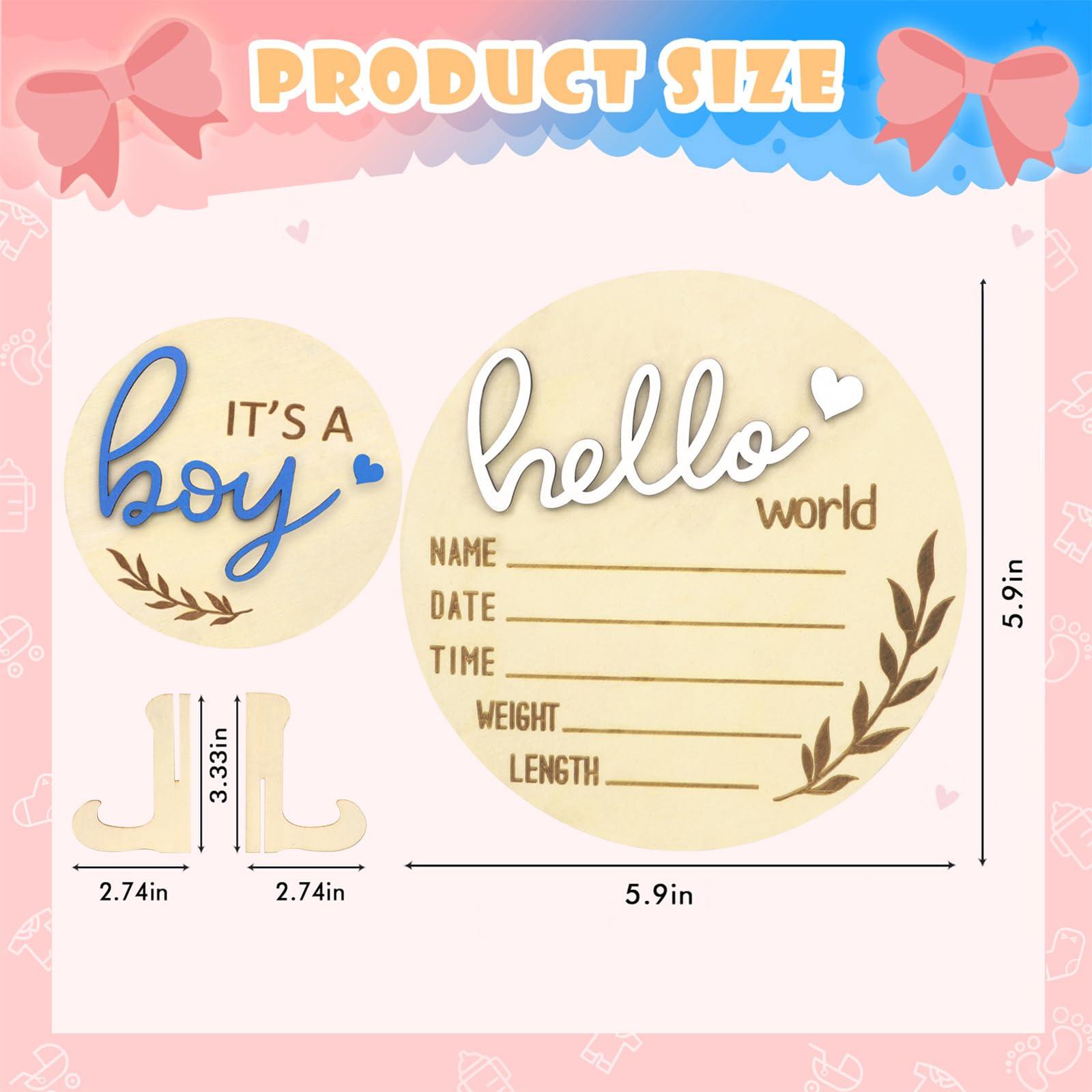 AINBIN Photo prop for baby shower with wooden hello world sign