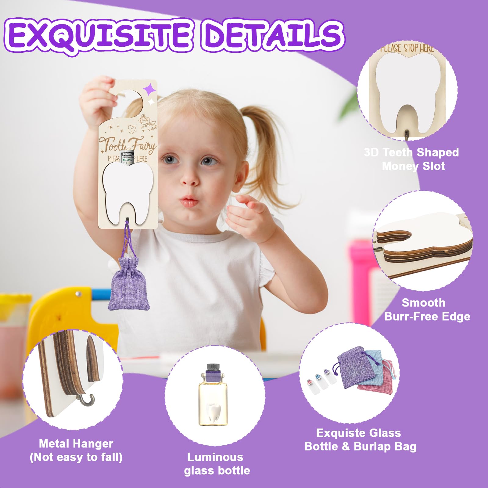 AINBIN tooth fairy bottle glass detail emphasizes a keepsake that feels premium.
