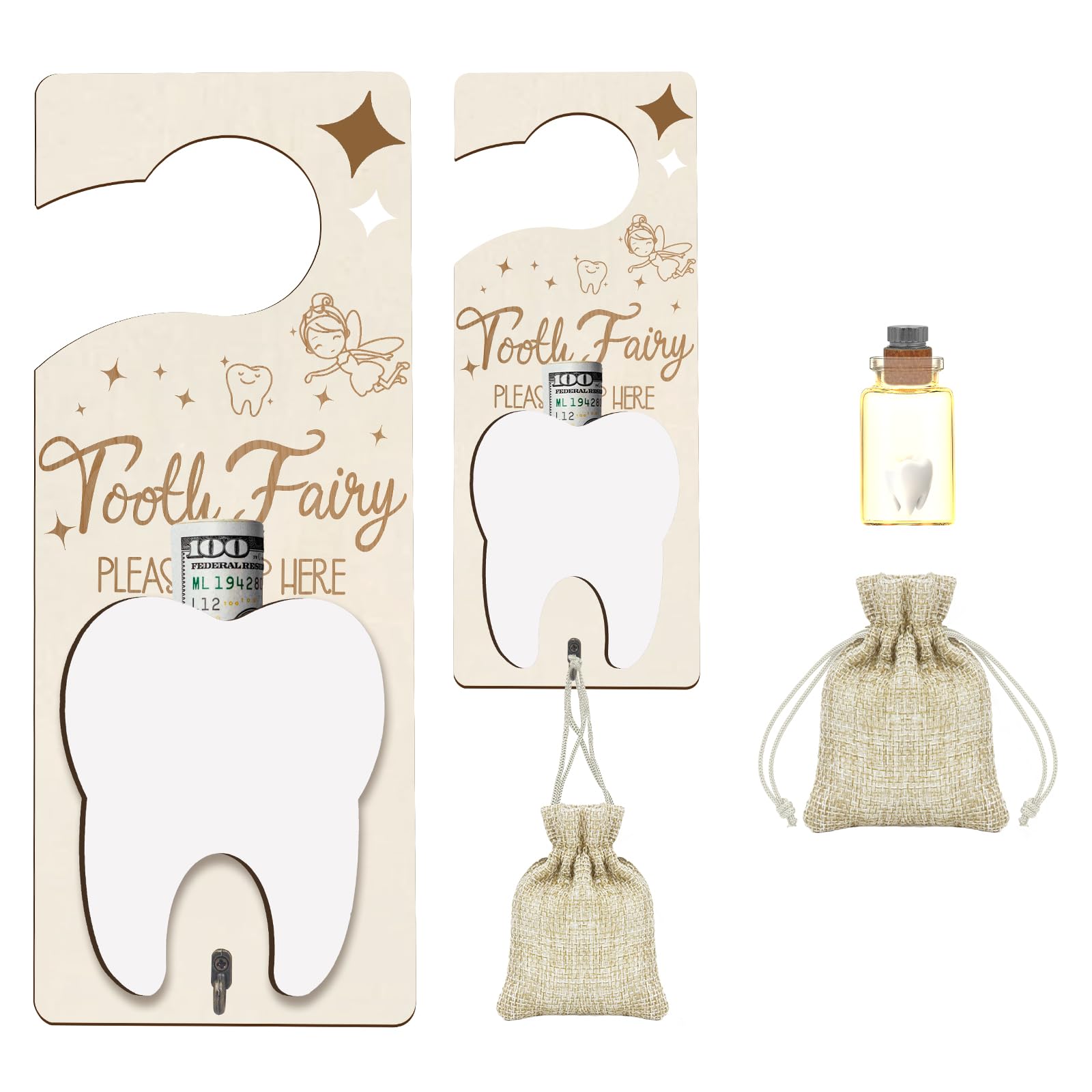 AINBIN Tooth Fairy door hanger in brown wood adds magical bedside moments