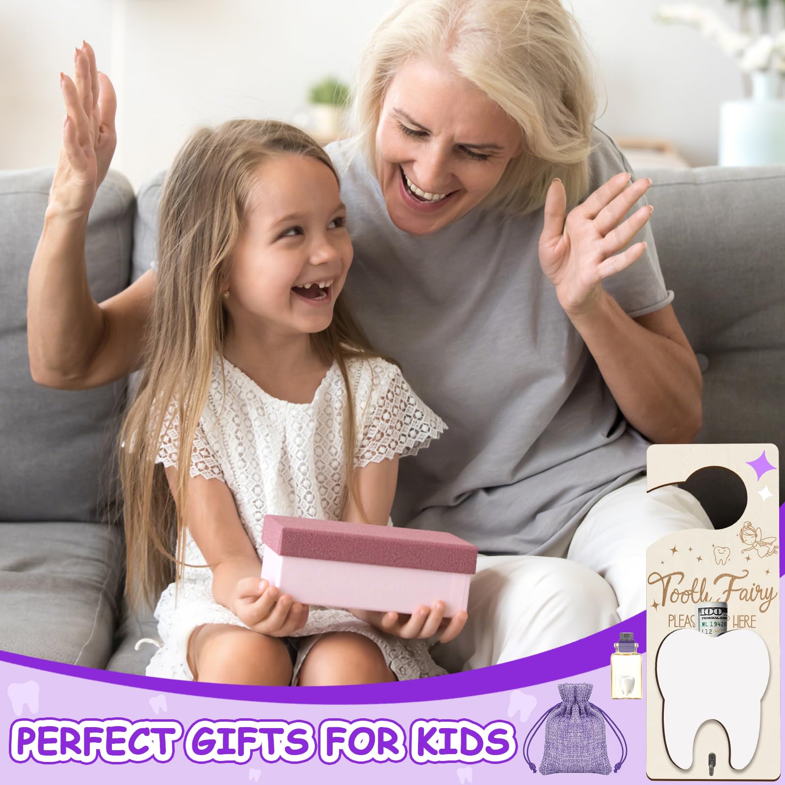 AINBIN packaging photo shows complete Tooth Fairy Kit for gifting.