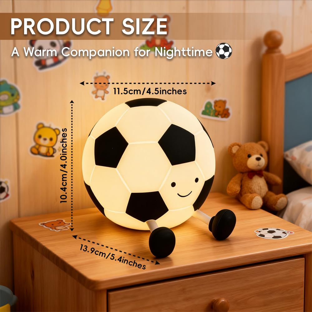 AINEEU soccer night light dimmable control offers adjustable brightness for bedtime.