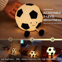 AINEEU soft silicone soccer night light emphasizes durable, kid-friendly decor.