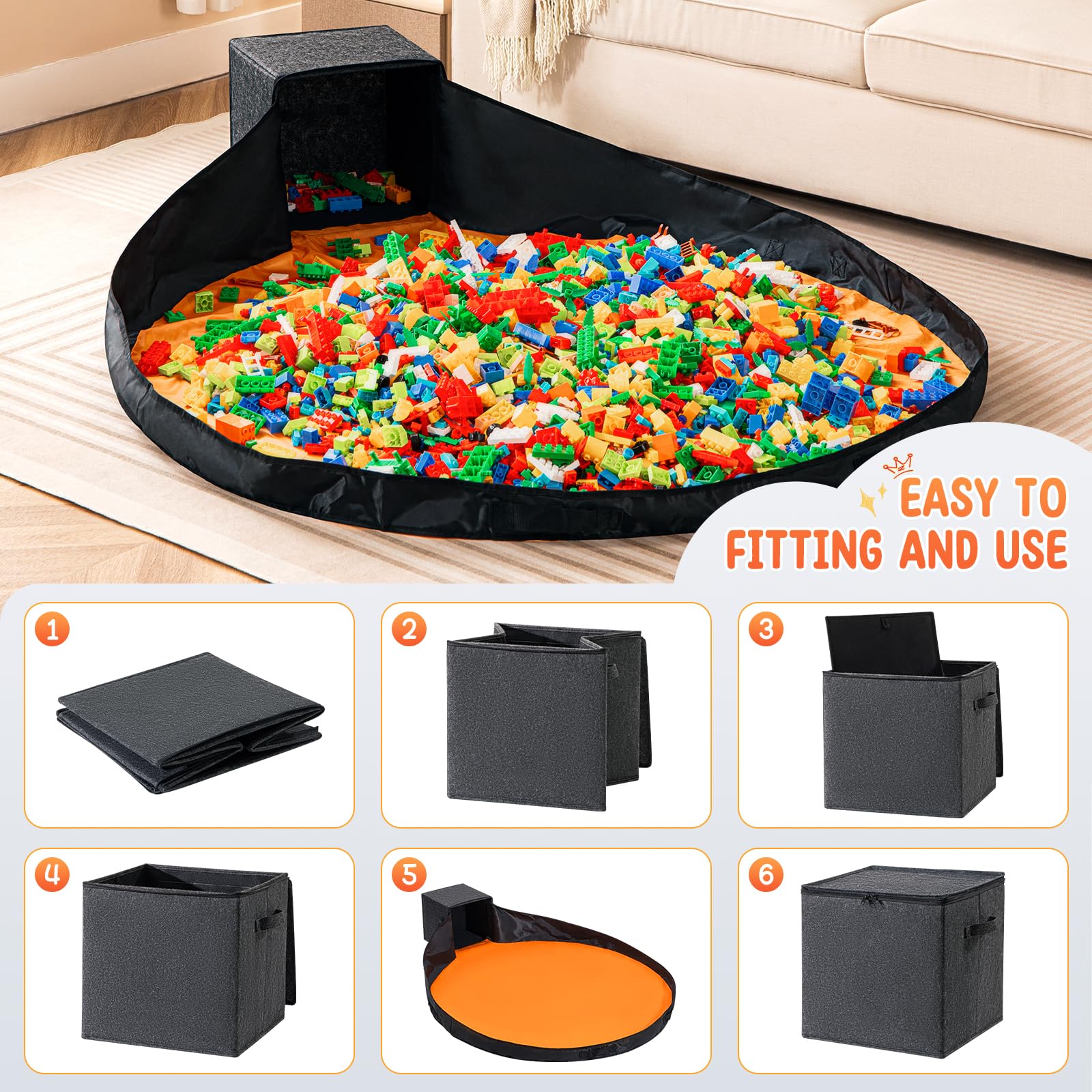 AINIYNM toy storage box with play mat attached for quick cleanup