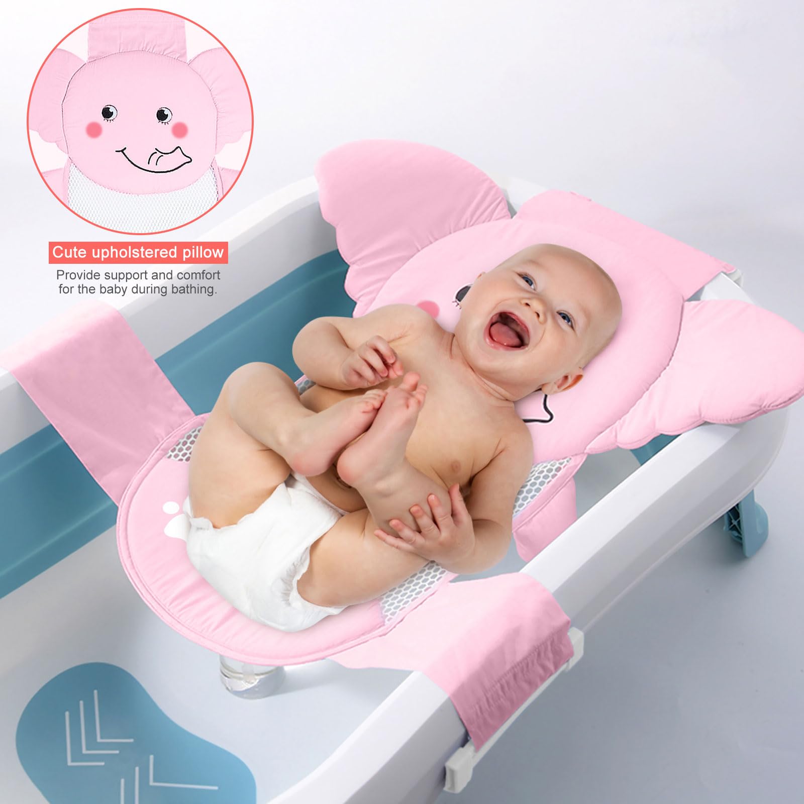 AIR&TREE Bath Seat Pink anti-slip handles provide secure positioning during baths