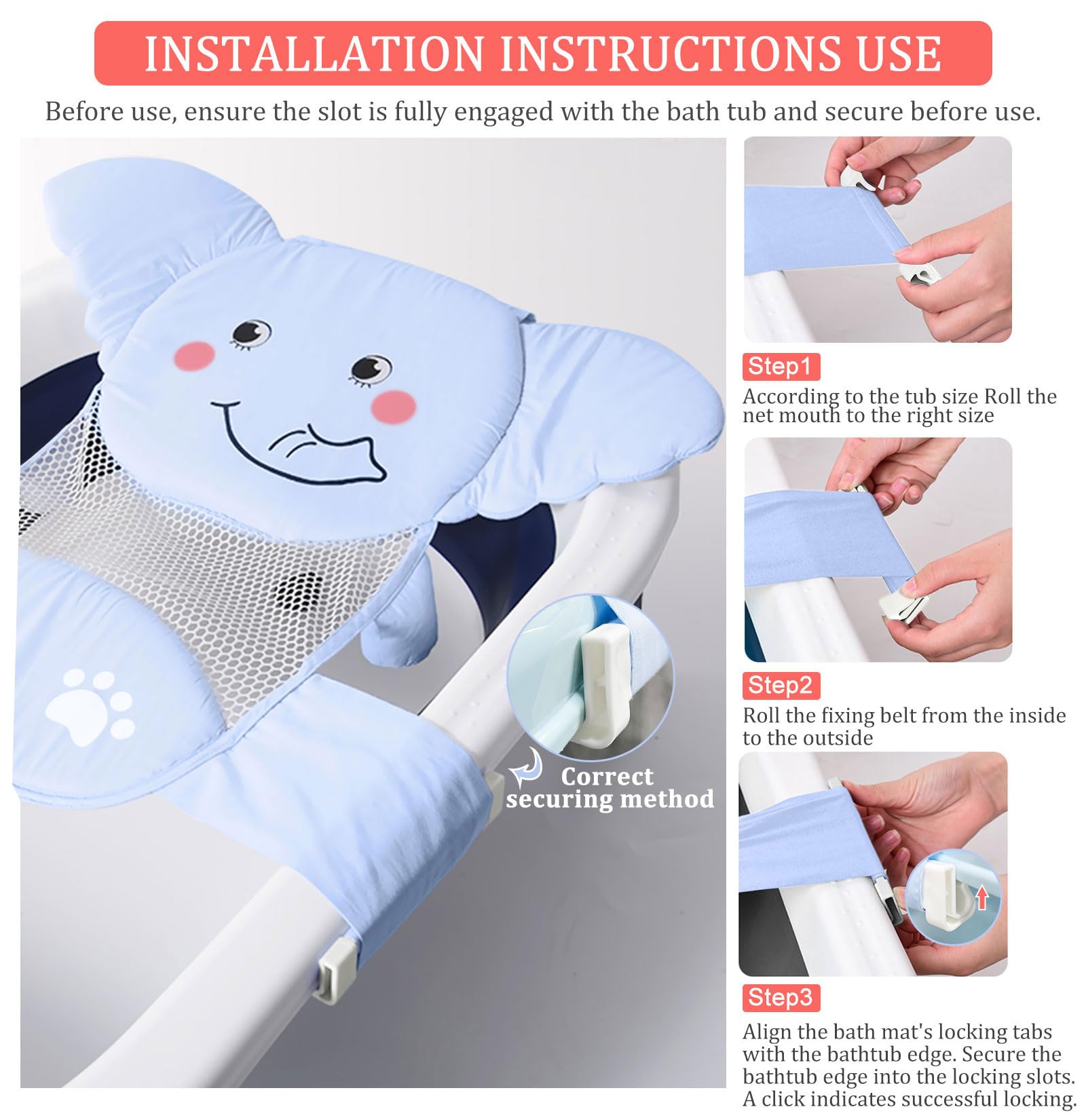 AIR&TREE Baby Bath Seat Net size 19.6 by 9.8 inches for newborns up to 8 months