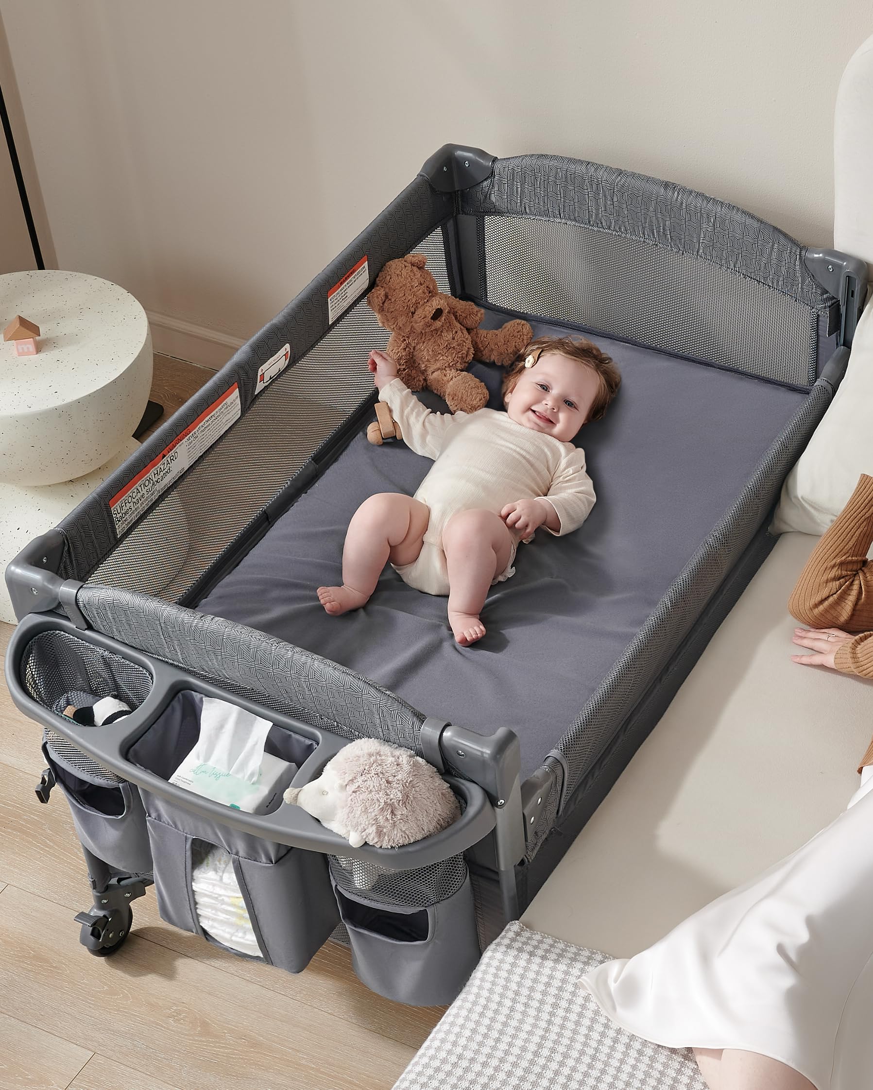 AirClub 4in1 bassinet bedside sleeper with easy-access side for nighttime care.