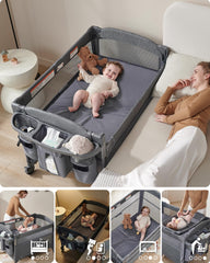 AirClub bedside sleeper retractable side shown for direct baby access during night feeds.