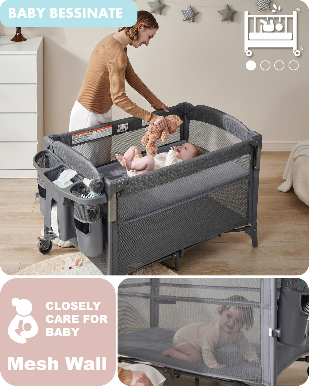 AirClub 4 in 1 crib-to-playard transition for growing baby.