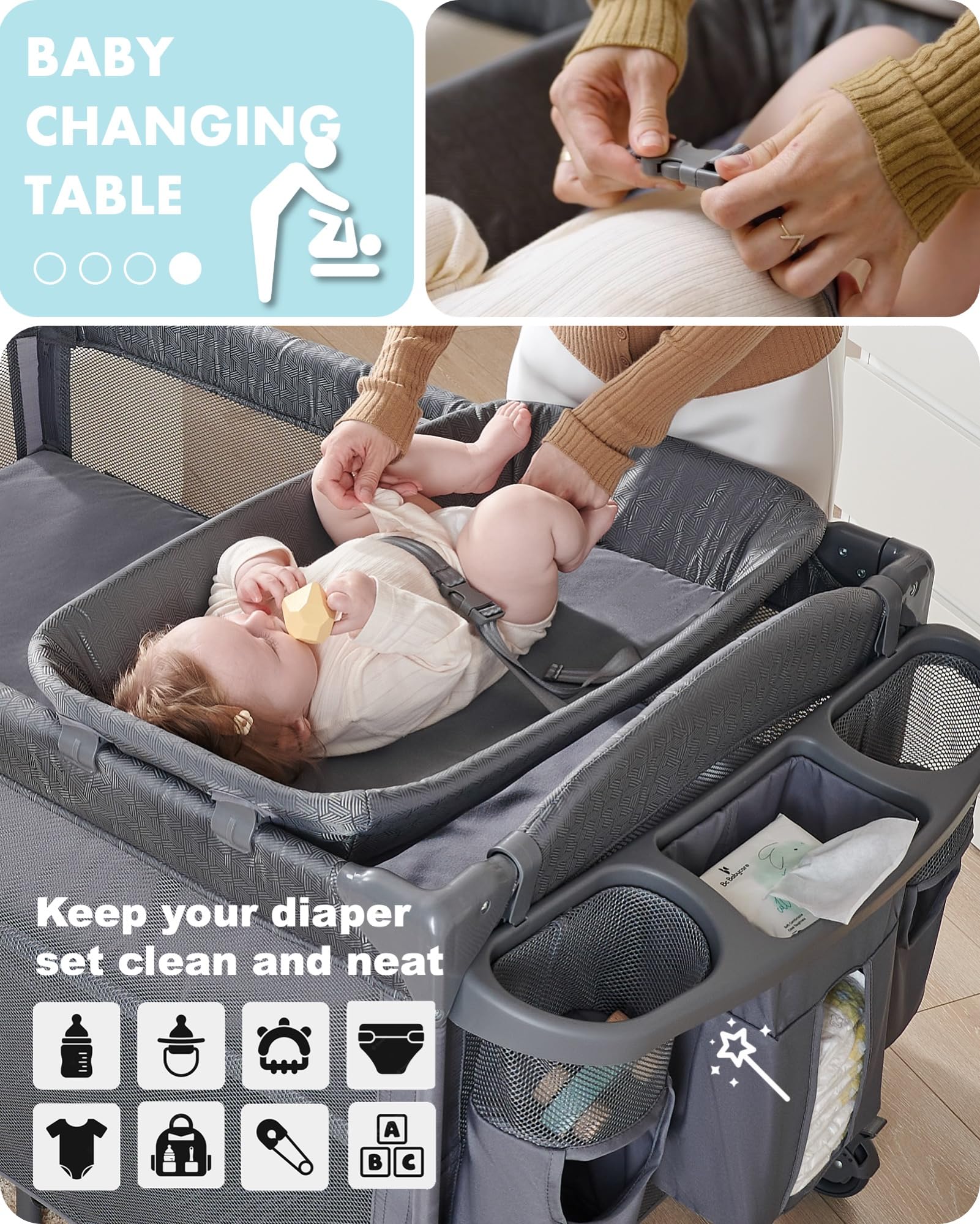 AirClub portable changing table with safety belt for elevated, easy diaper duties.