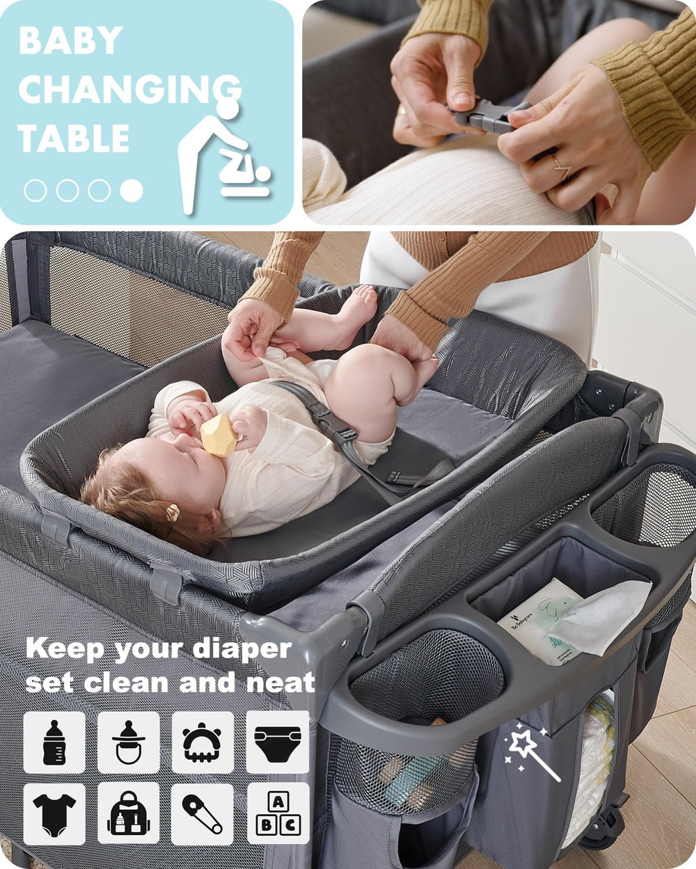 AirClub portable changing table with safety belt for elevated, easy diaper duties.