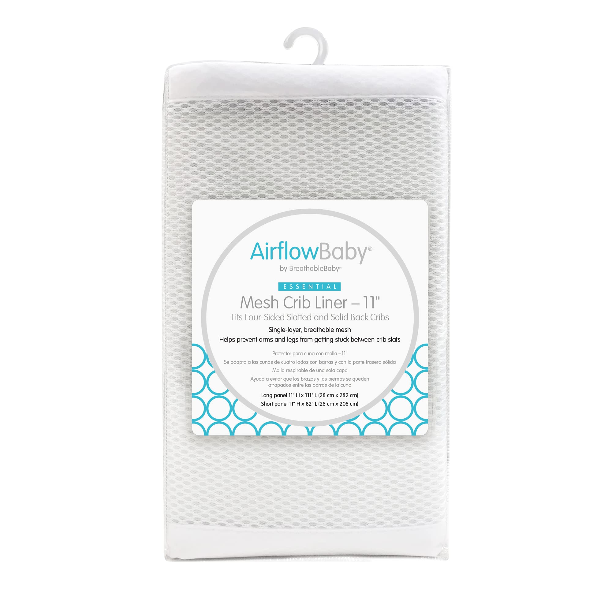 AirflowBaby breathable mesh liner inside crib for safe sleep and airflow.