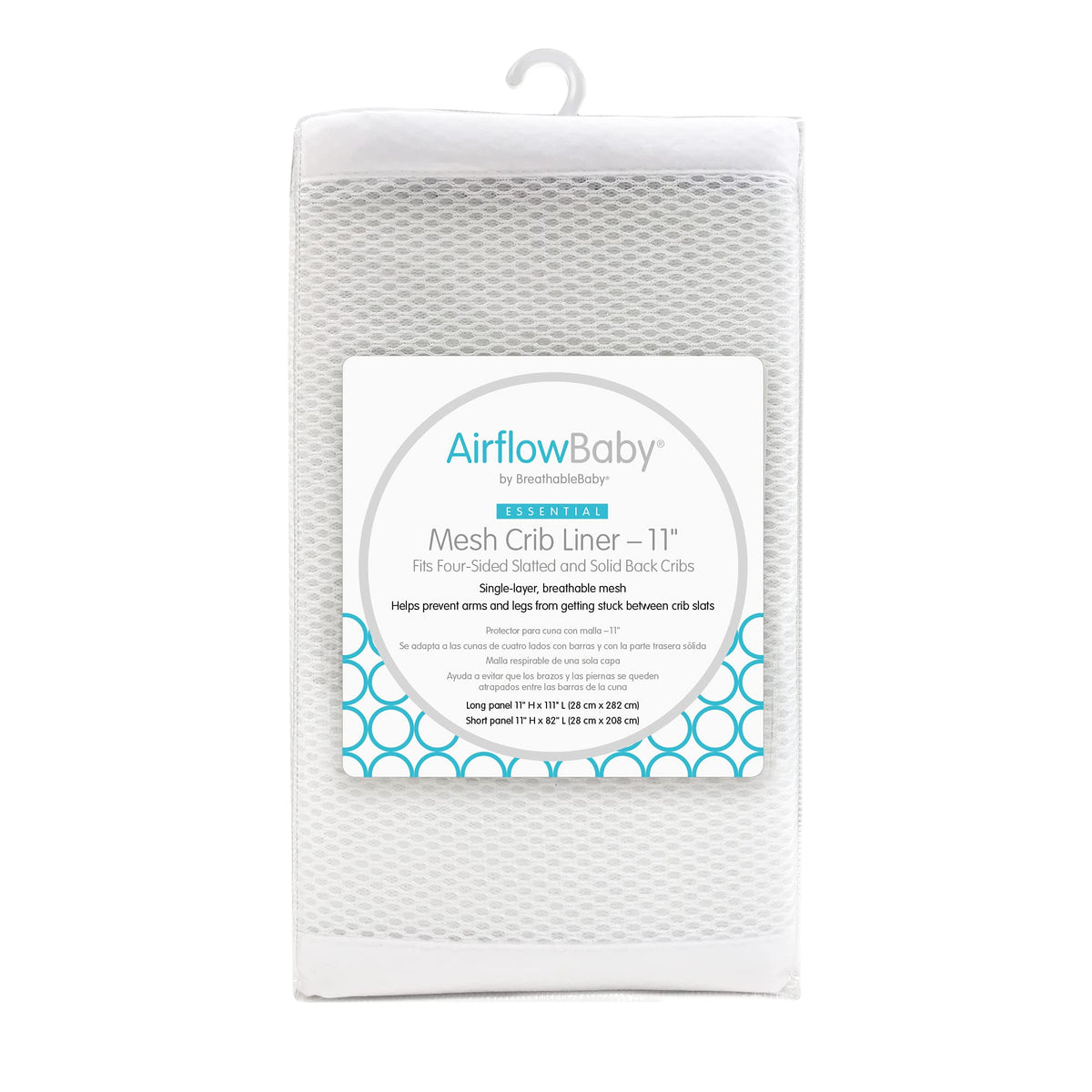 AirflowBaby breathable mesh liner inside crib for safe sleep and airflow.