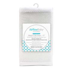 AirflowBaby breathable mesh liner inside crib for safe sleep and airflow.