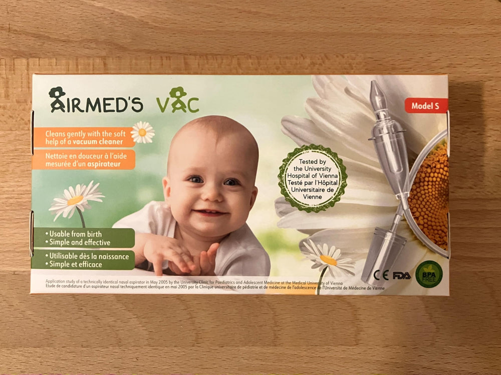 Airmed's Vac nasal aspirator baby quick-use design suitable for nighttime routines