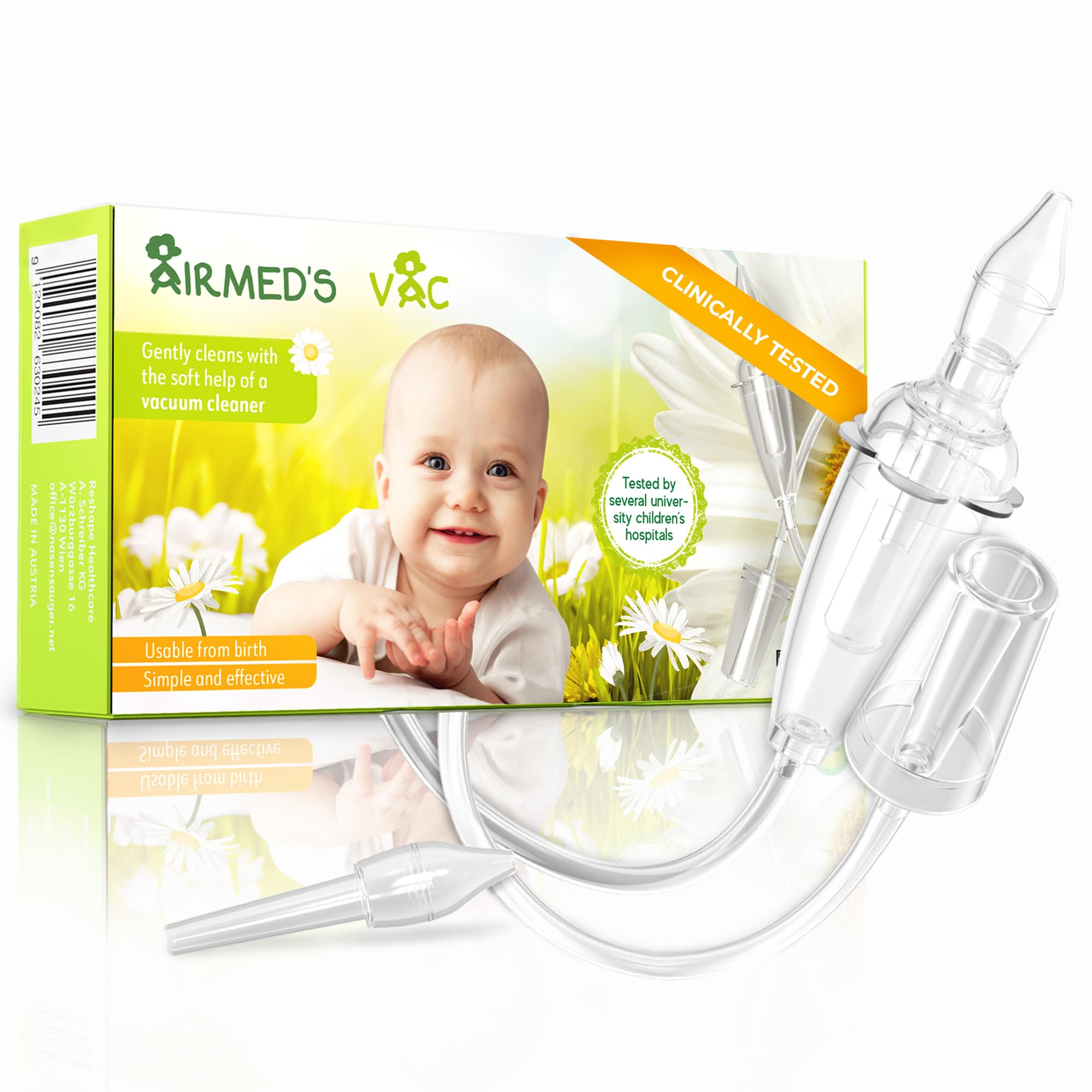 Airmed's Vac nasal aspirator baby in use for quick relief during a cold
