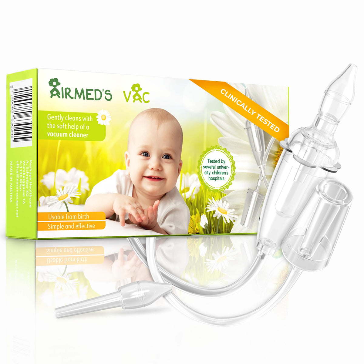 Airmed's Vac nasal aspirator baby in use for quick relief during a cold