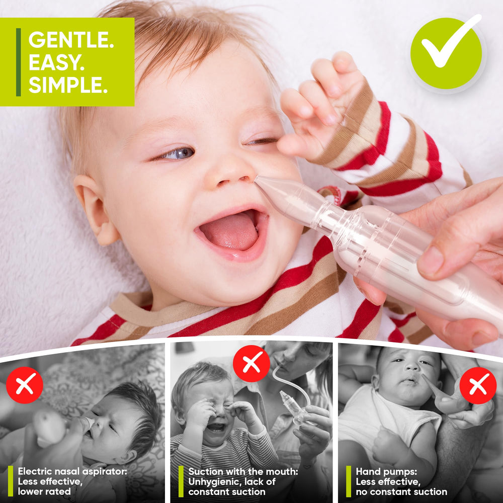 Airmed's Vac nasal aspirator baby transparent chamber shows mucus being collected