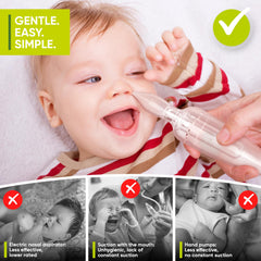 Airmed's Vac nasal aspirator baby transparent chamber shows mucus being collected