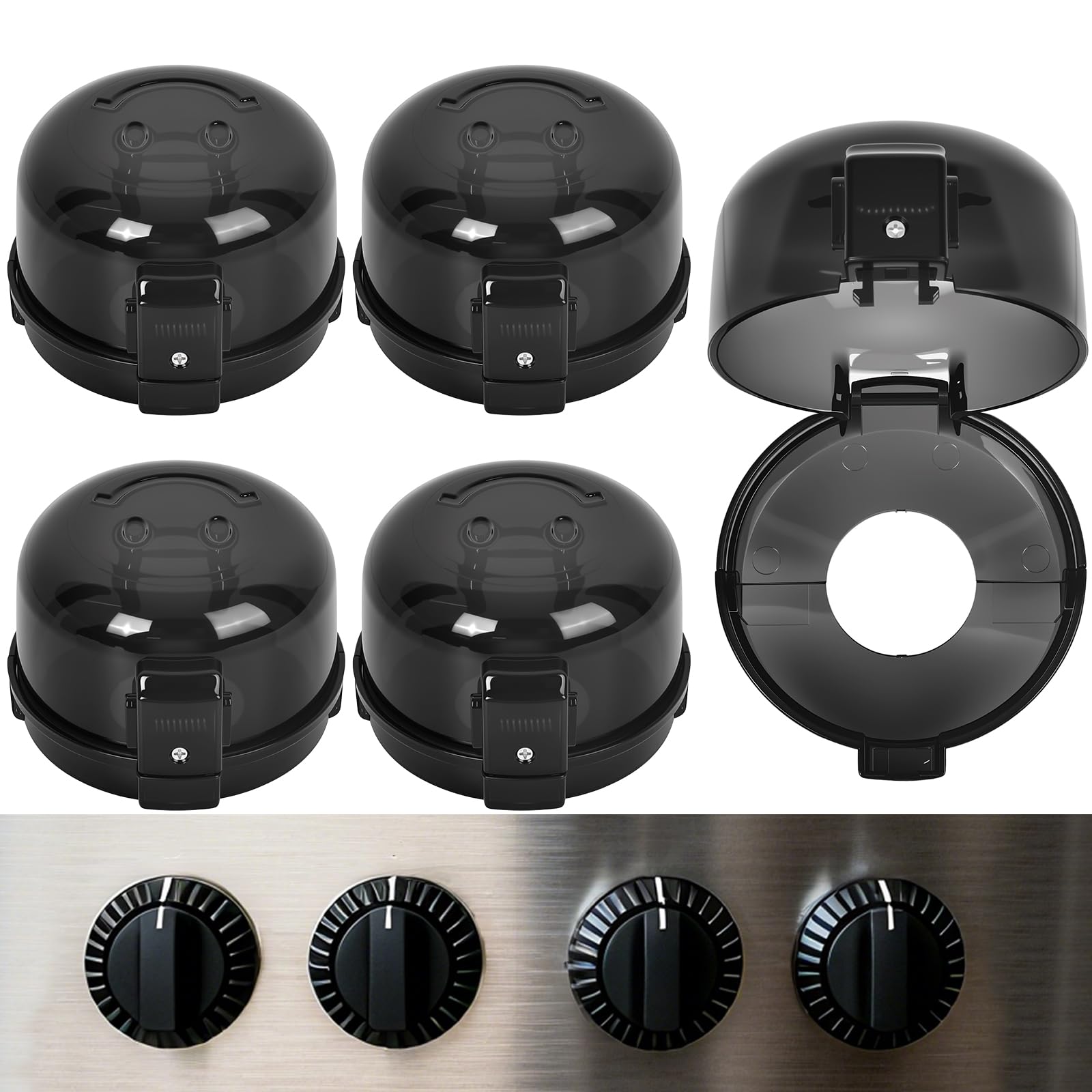 AirShooter stove knob covers packaging showing child-safety solution