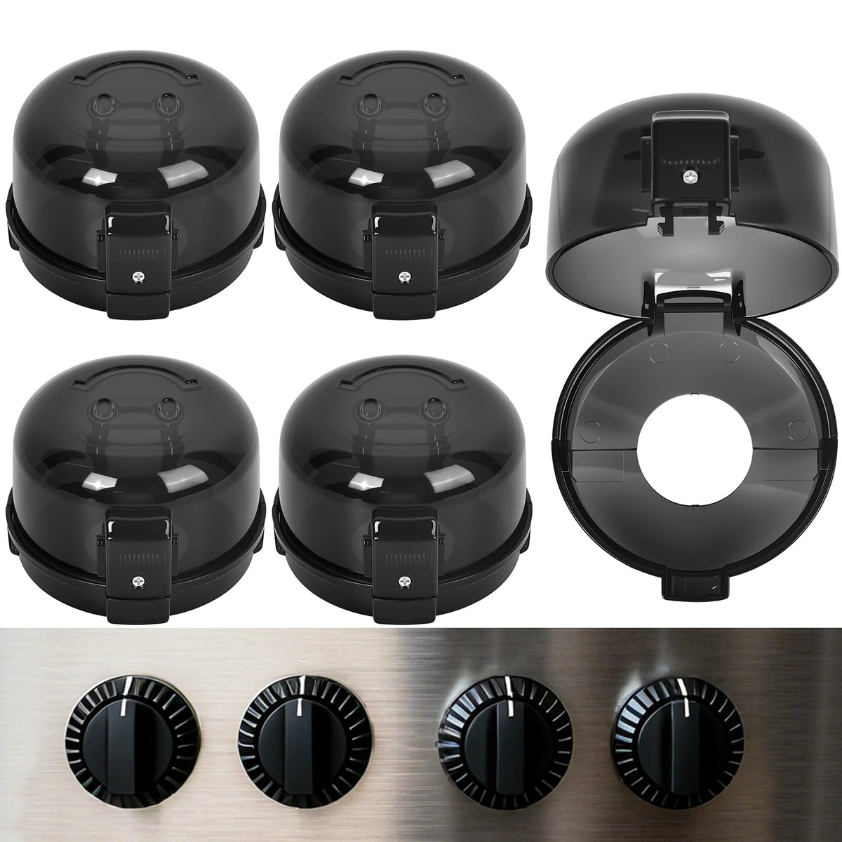 AirShooter stove knob covers packaging showing child-safety solution