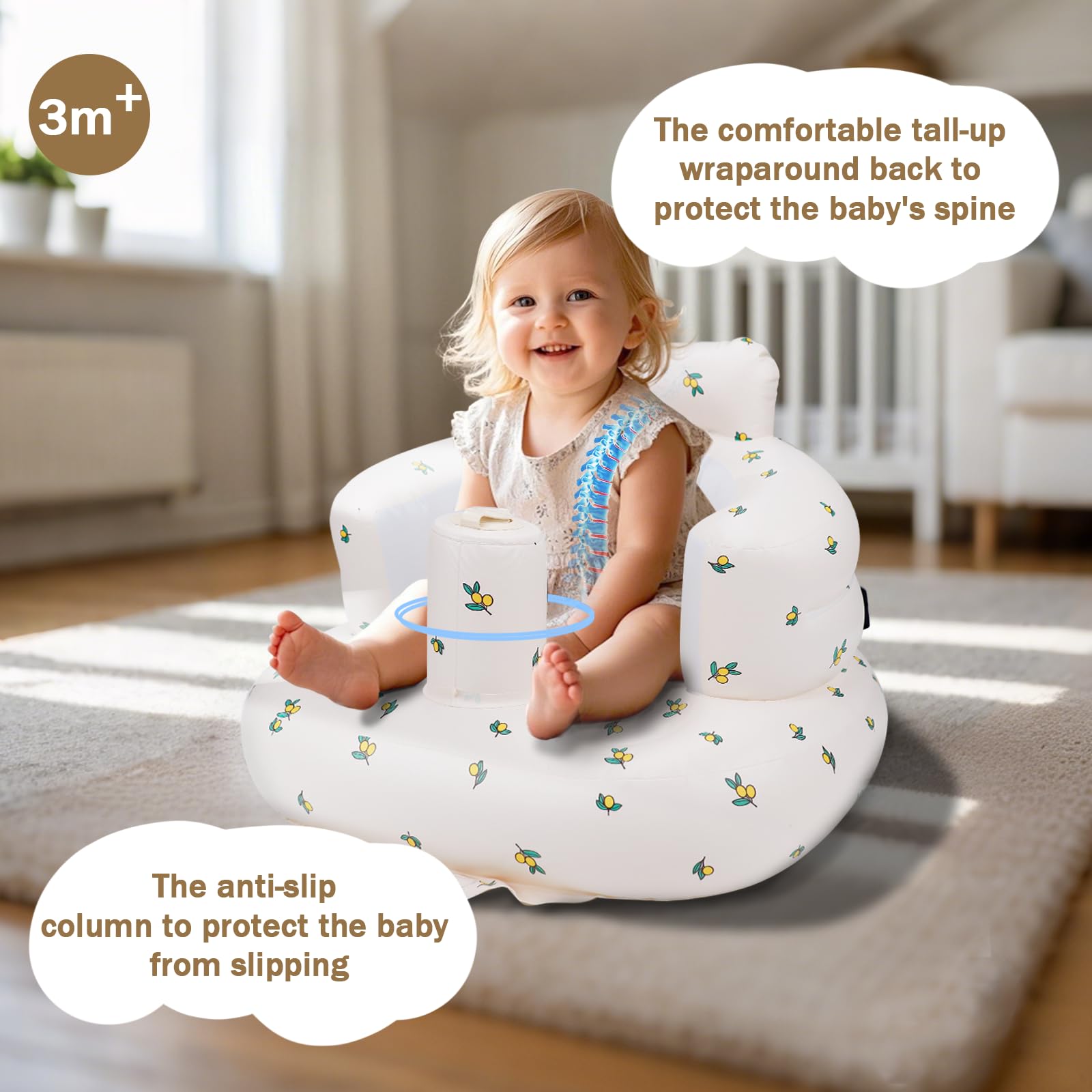 AirSwim inflatable chair bionic design cradles baby with secure arms and sides