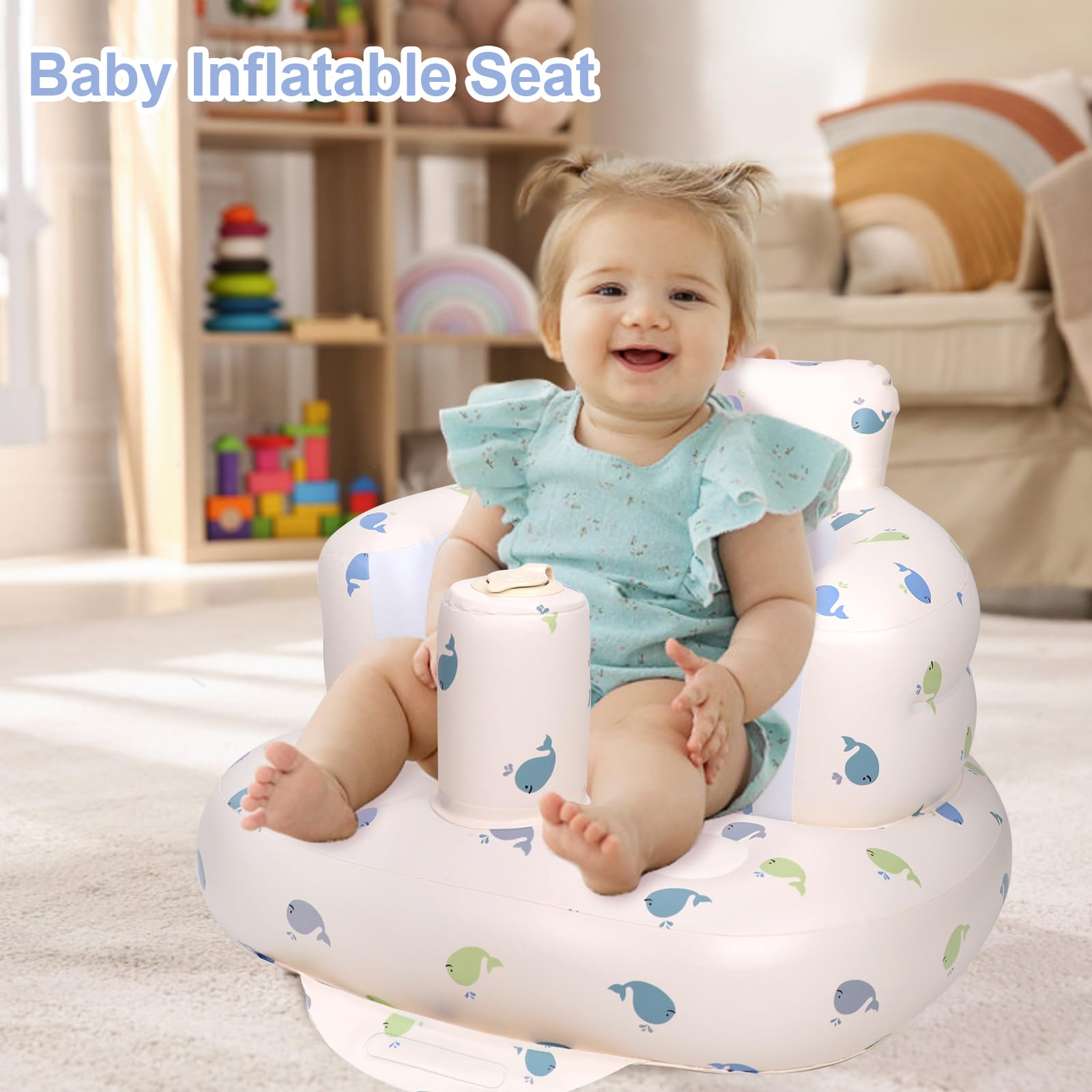 AirSwim inflatable baby chair leak-proof valve keeps inflation secure.