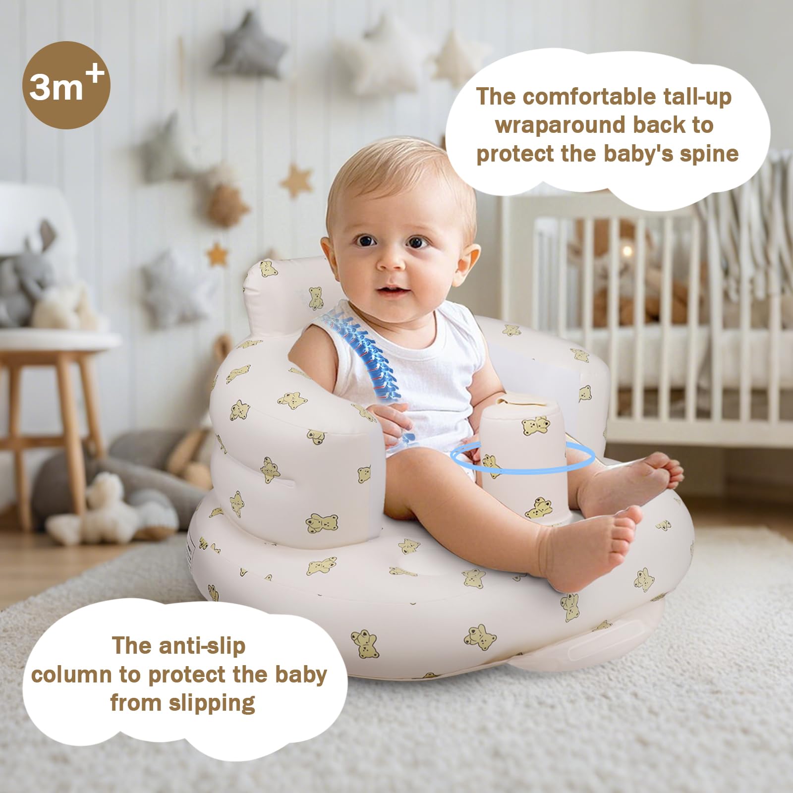 AirSwim inflatable baby seat with built-in pump close-up for quick, tool-free setup.
