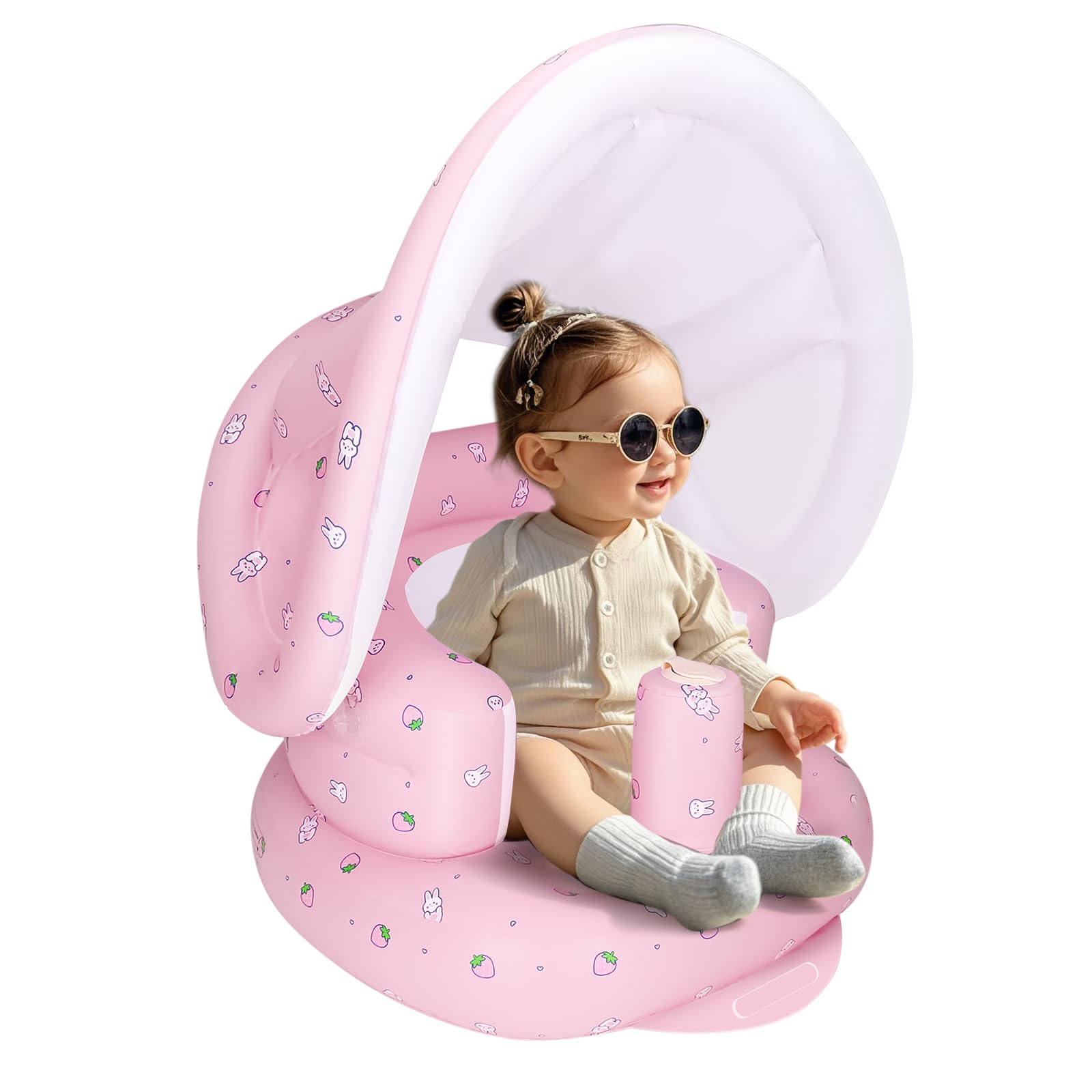 AirSwim inflatable baby seat with canopy for outdoor use and sun protection
