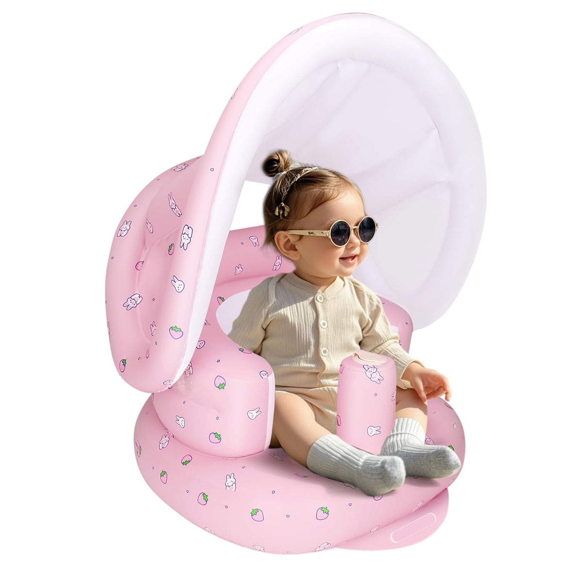 AirSwim inflatable baby seat with canopy for outdoor use and sun protection