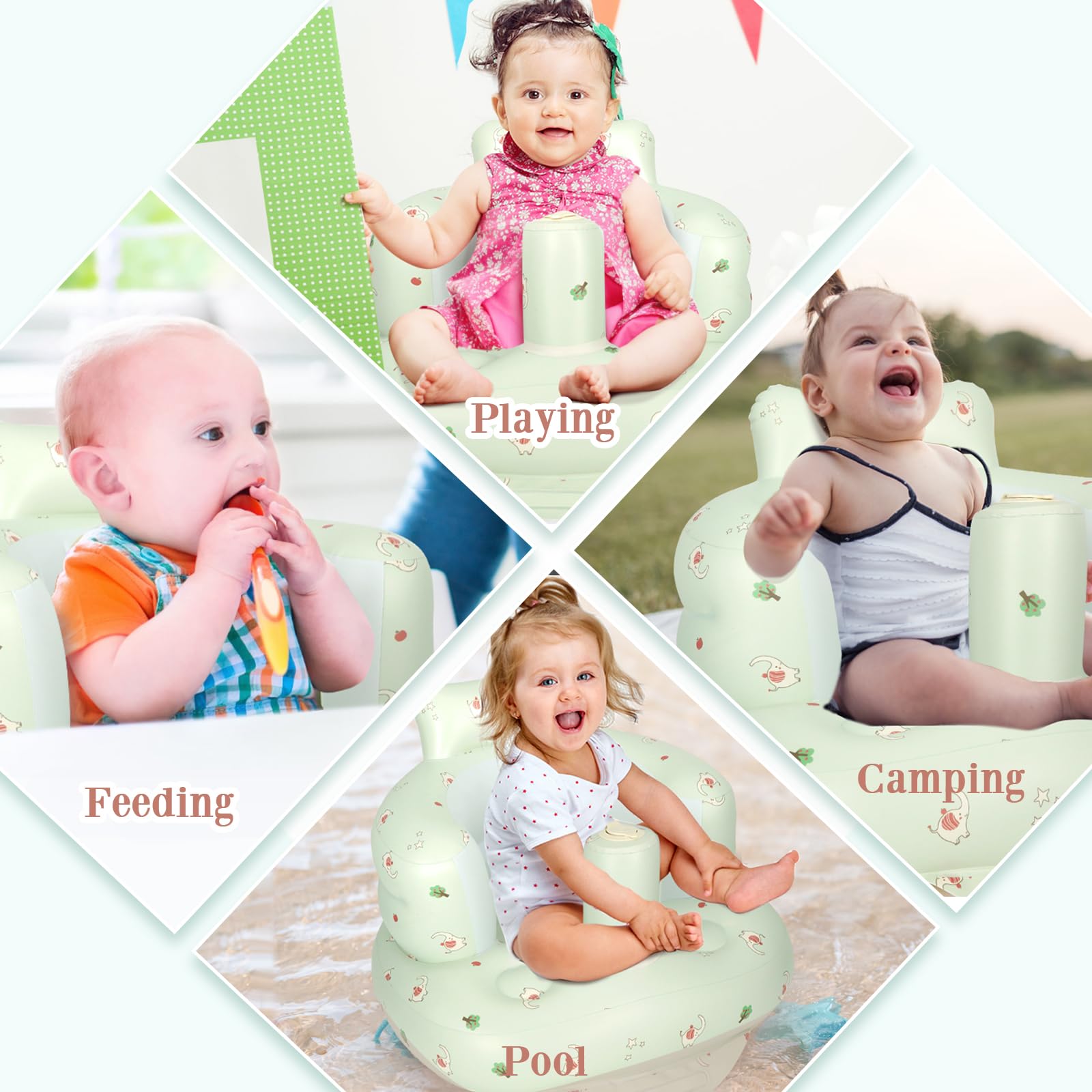 AirSwim inflatable baby seat used indoors and outdoors for versatile seating