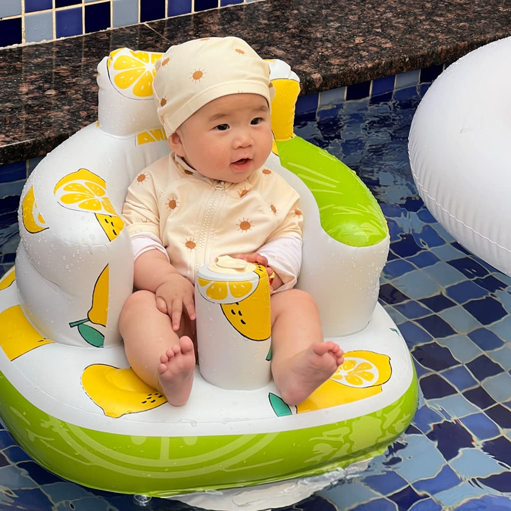 AirSwim inflatable baby seat multi-use for feeding and floor play.