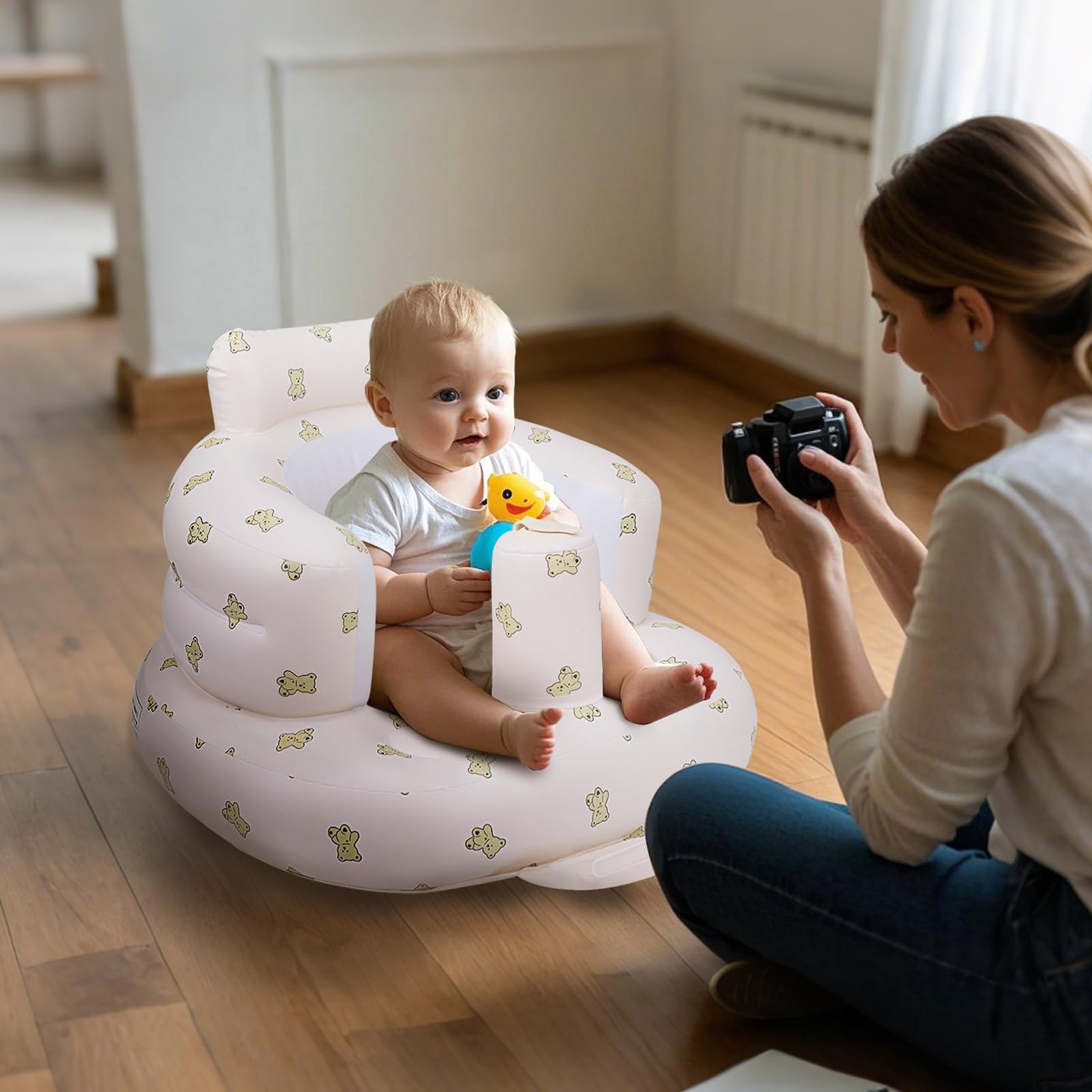 AirSwim inflatable baby seat outdoor-use setup on grass or beach for versatile seating.