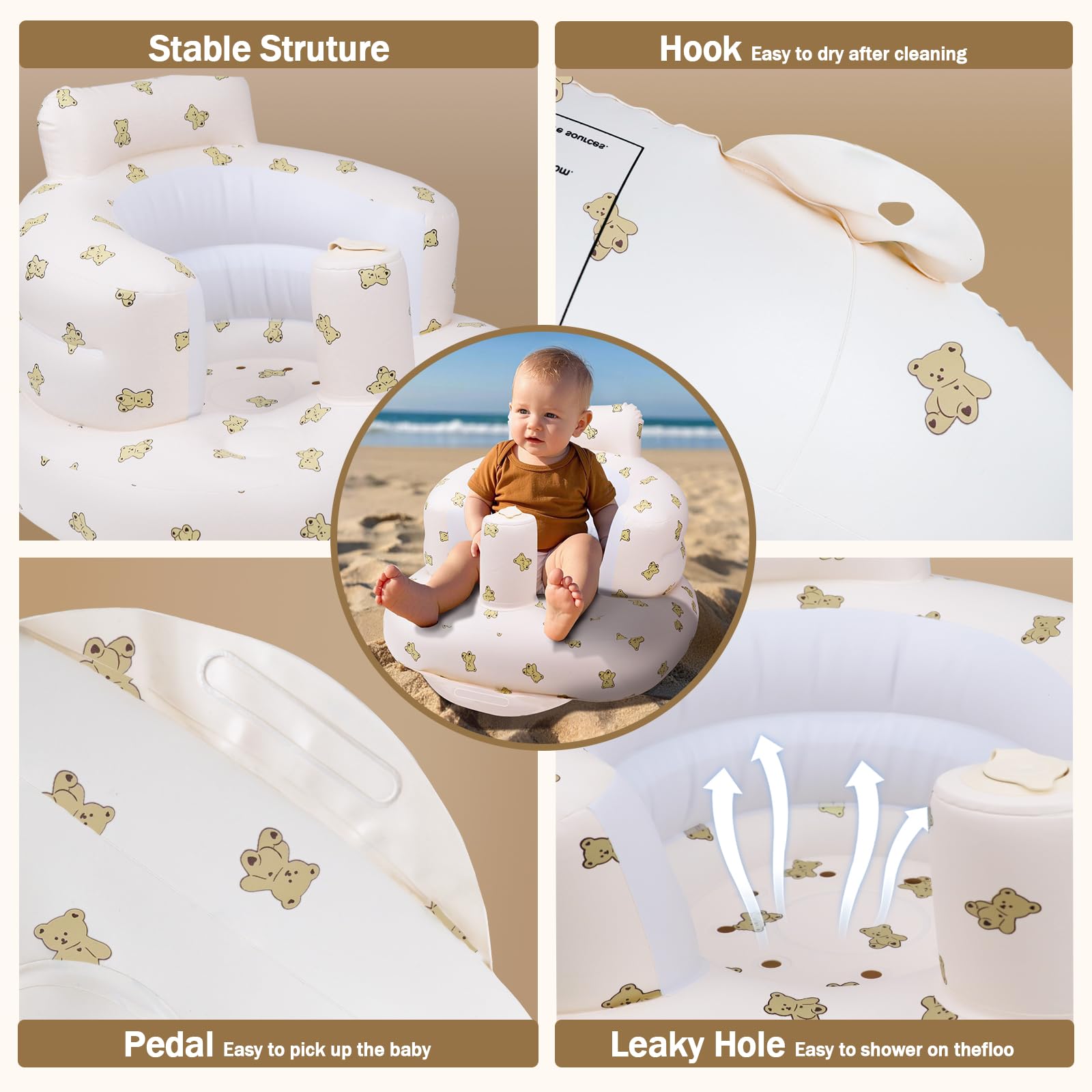 AirSwim inflatable baby seat side view highlighting stable wrap-around design for cradle-like comfort.