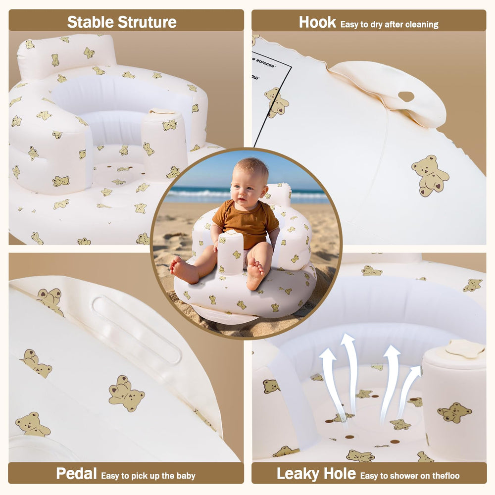AirSwim inflatable baby seat side view highlighting stable wrap-around design for cradle-like comfort.
