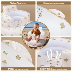 AirSwim inflatable baby seat side view highlighting stable wrap-around design for cradle-like comfort.