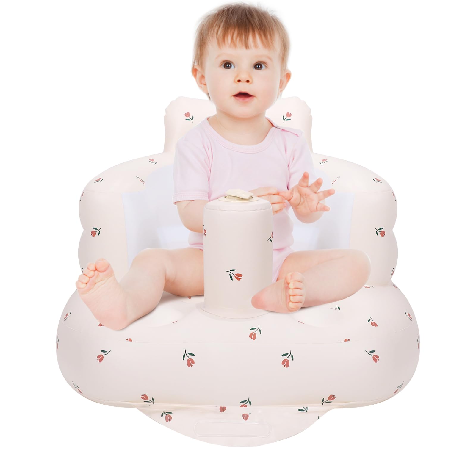 AirSwim inflatable seat helping baby learn to sit up with support.
