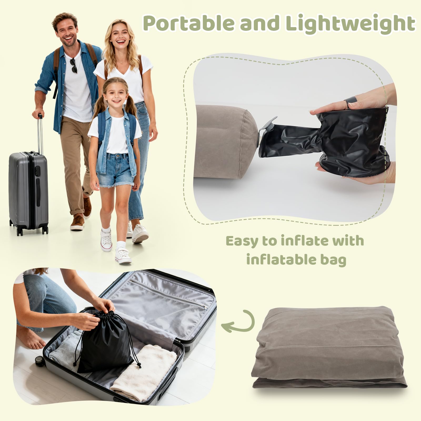 AirSwim travel bag with inflatable rail highlights portable setup.