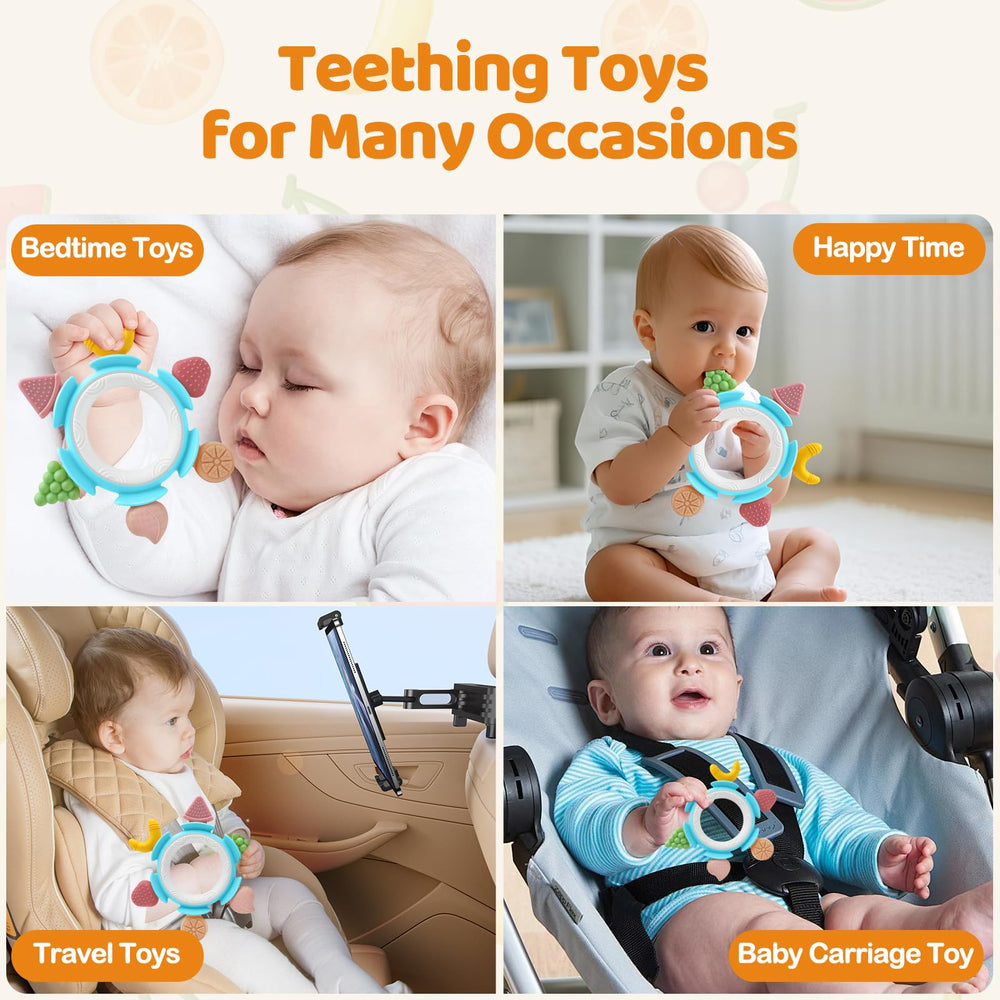 AiTuiTui baby teething ring all-shapes set supports sensory exploration and color recognition.